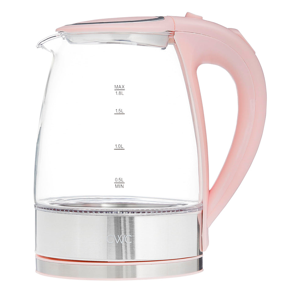 COOK WITH COLOR electric tea kettle blush front view, 1.8L capacity for quick beverages.