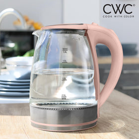 COOK WITH COLOR electric tea kettle borosilicate glass, durable heat resistance for safe boiling.