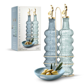 COOK WITH COLOR glass olive oil bottle with blue waves for drip-free pouring