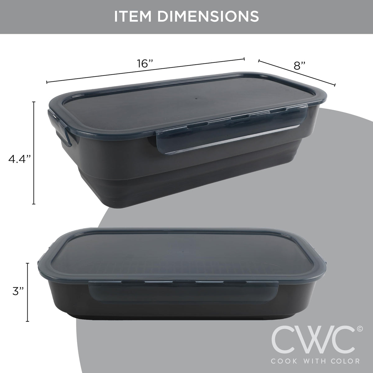 Cook With Color lid with locking clamps secures crumbs during seasoning.