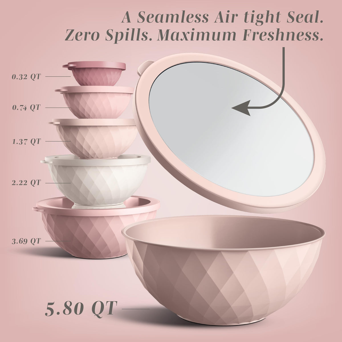 Cook with Color Mixing Bowls Pink Diamond six prep bowls for quick measurement and prep