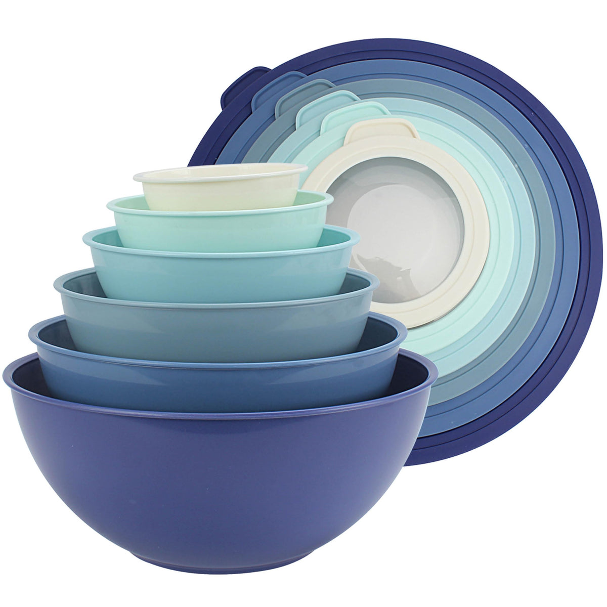 Cook With Color mixing bowls blue 12-piece set perfect for prep, mixing, and serving.