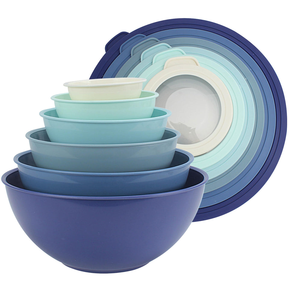 Cook With Color mixing bowls blue 12-piece set perfect for prep, mixing, and serving.