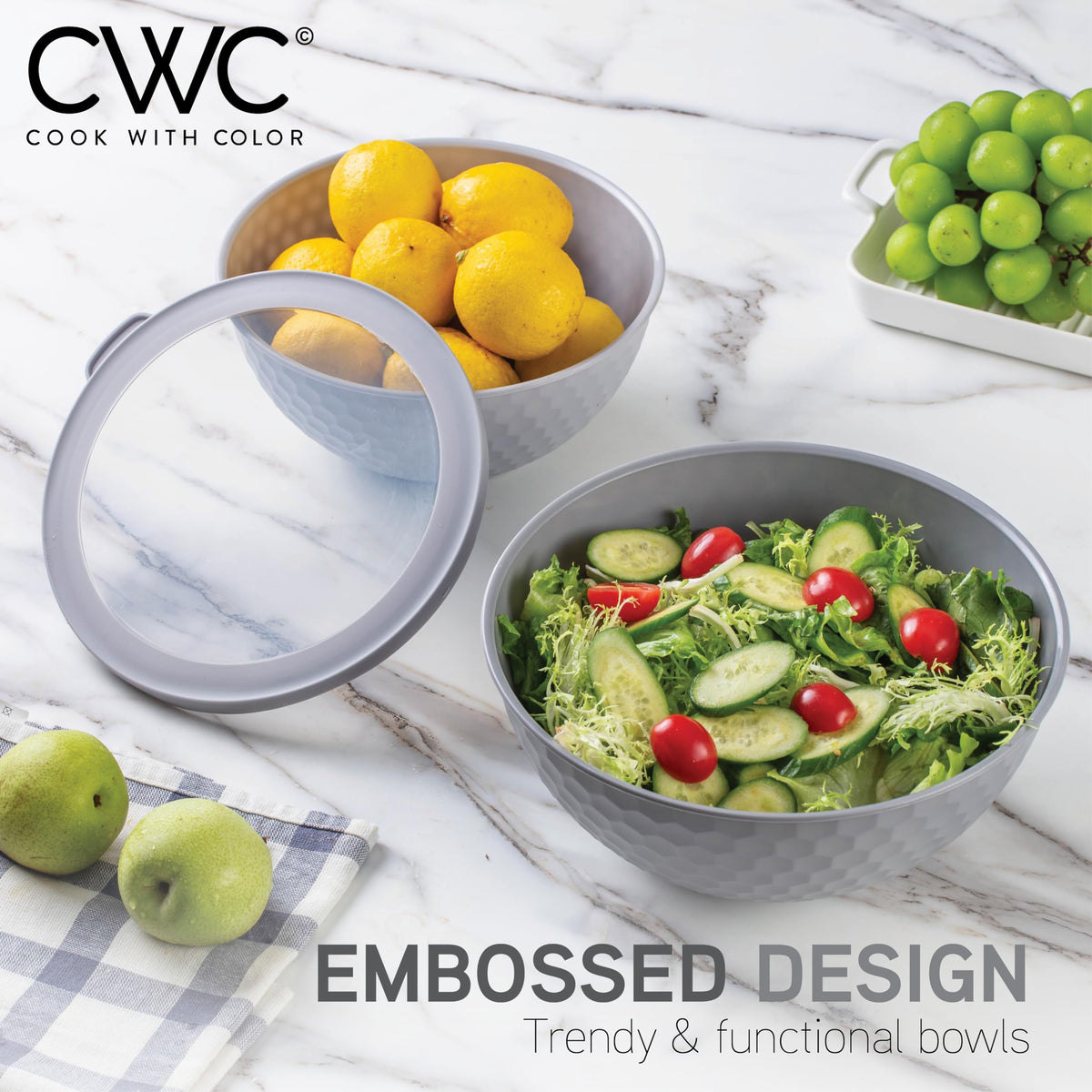 COOK WITH COLOR grey embossed finish adds modern kitchen appeal