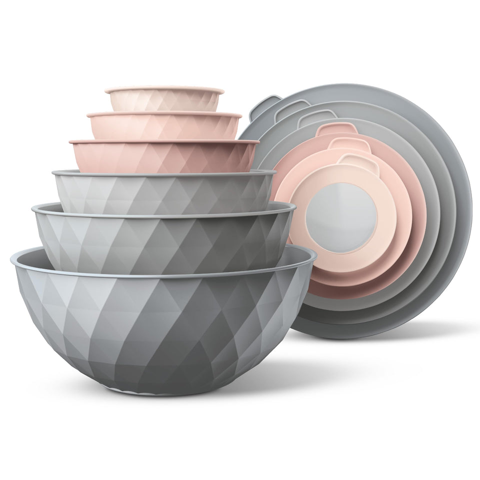 COOK WITH COLOR mixing bowls with lids stacked for compact storage