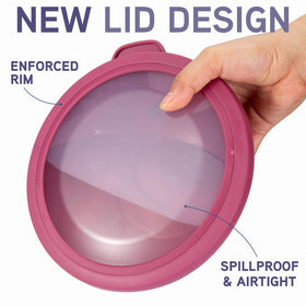 Closeup of COOK WITH COLOR lids showing tight seal for storage