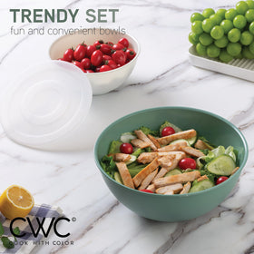 Cook With Color six bowls with lids ready for meal prep and storage.