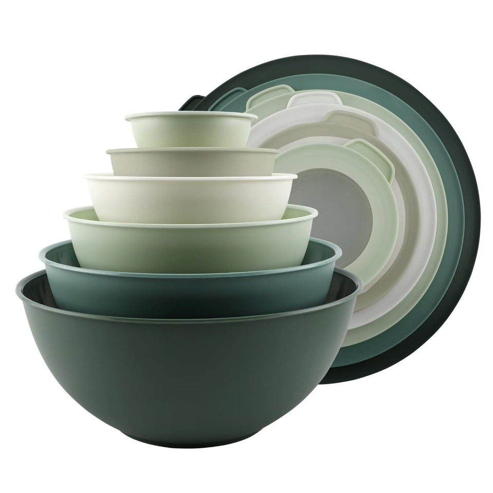 Cook With Color sage mixing bowls for organized meal prep.