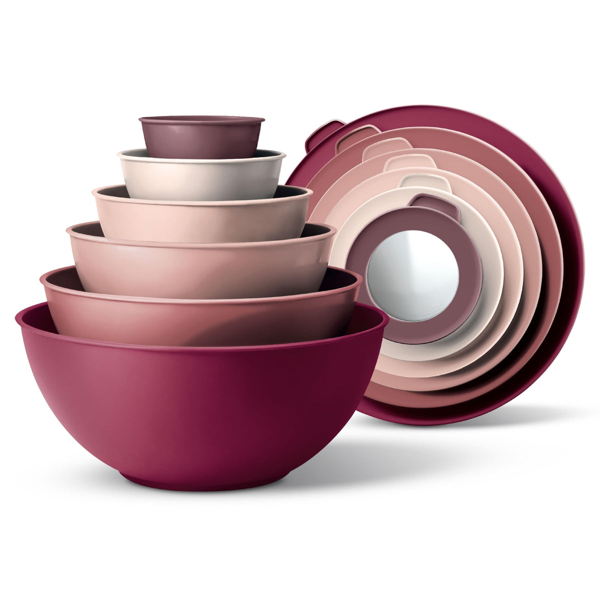 Cook with Color mixing bowls stacked for space-saving nesting