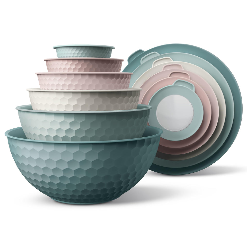 COOK WITH COLOR mixing bowls teal embossed set for versatile meal prep