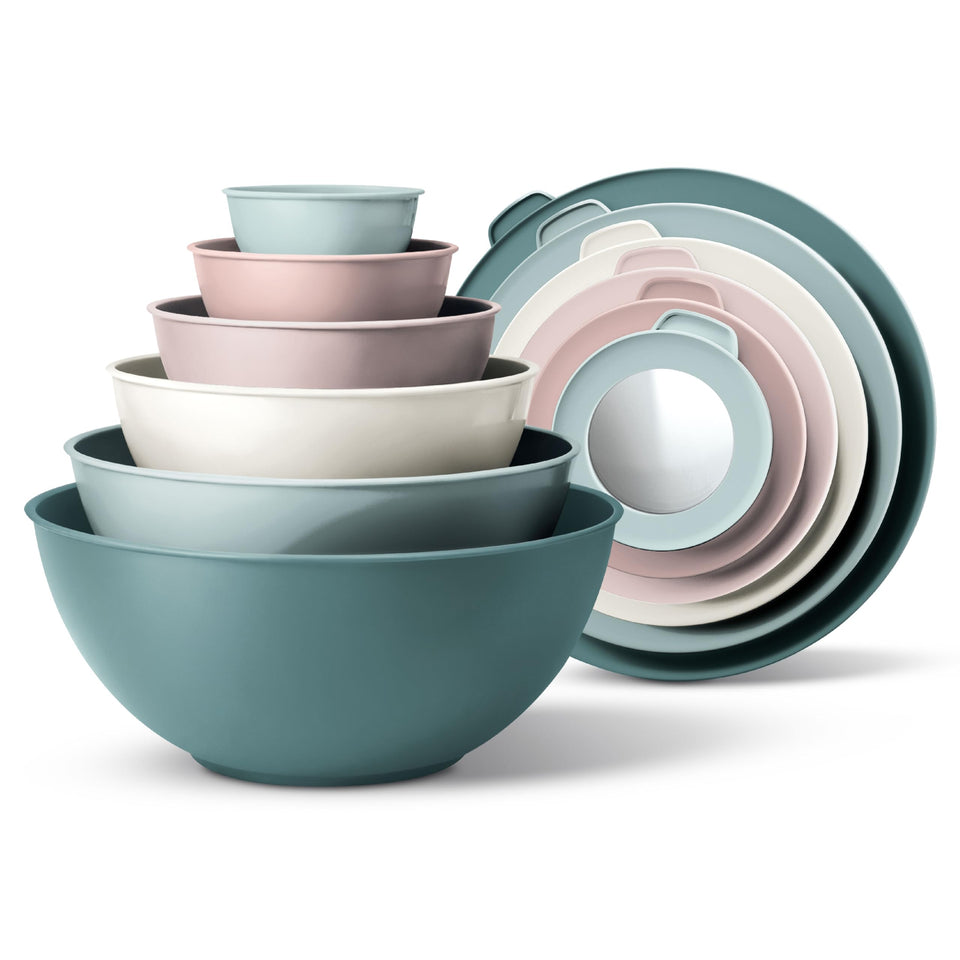 COOK WITH COLOR mixing bowls teal nesting set for space-saving prep.