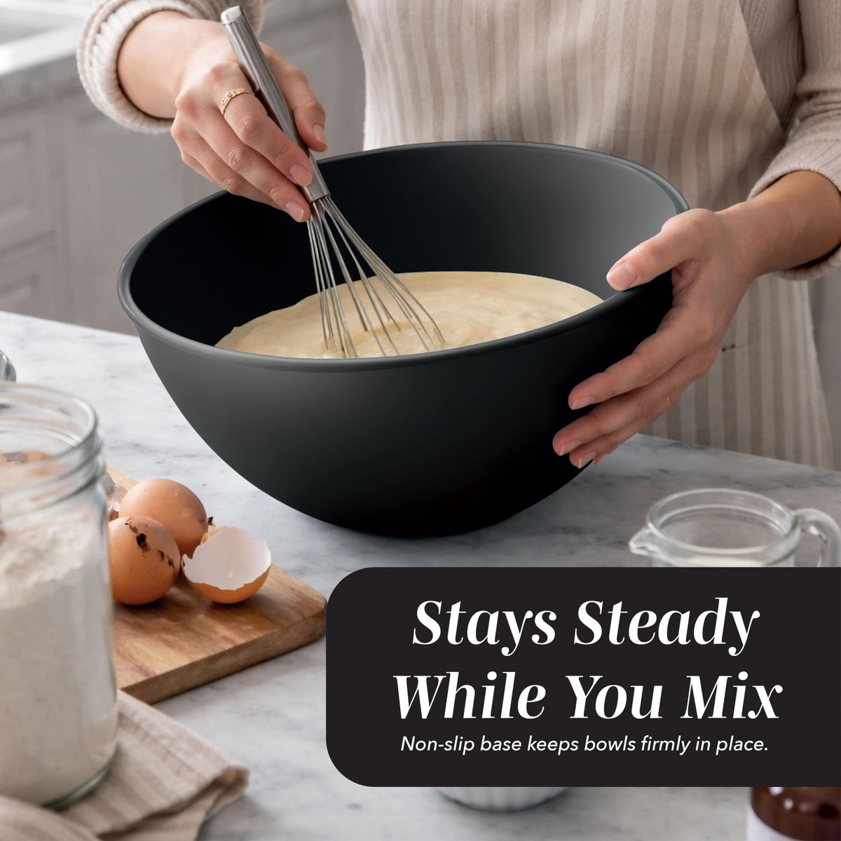 Cook with Color top rack dishwasher safe bowls for easy cleanup.