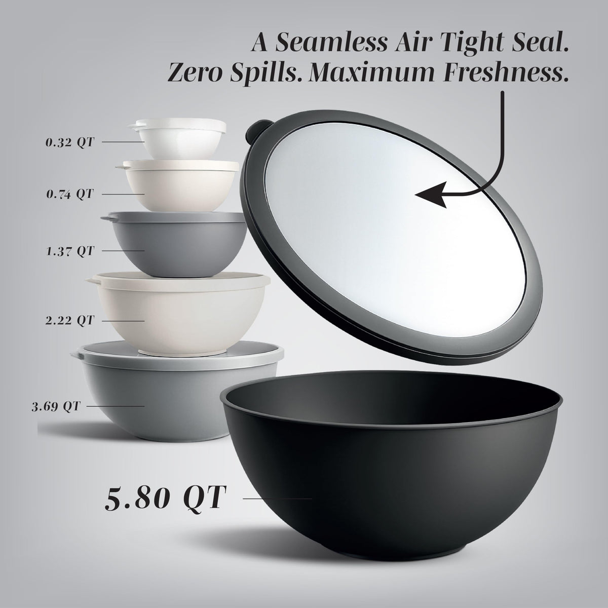 Cook with Color bowls with TPR lids show a tight seal for secure transport.