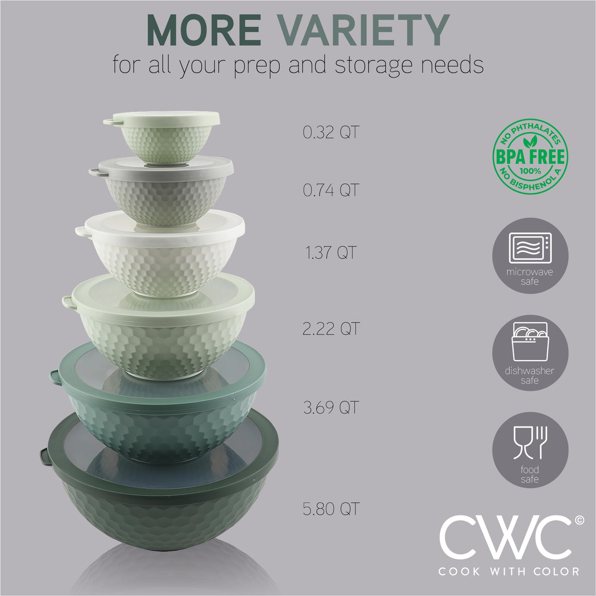 COOK WITH COLOR nesting bowls stacked neatly illustrate space-saving organization