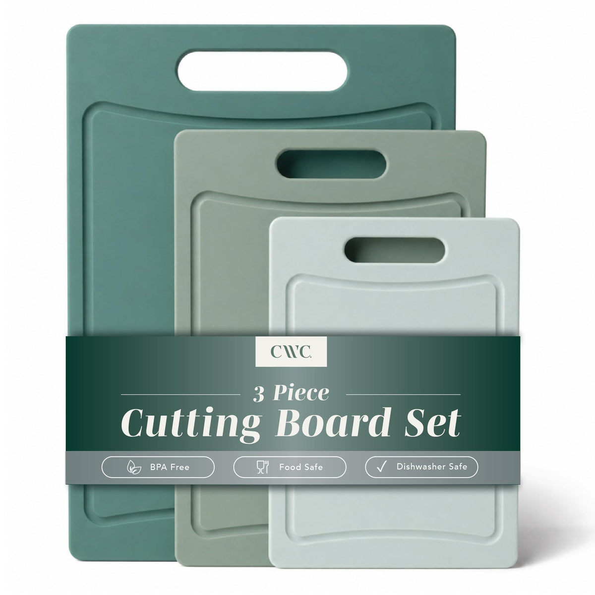 Cook With Color non-slip cutting board set mint front view for stable chopping.
