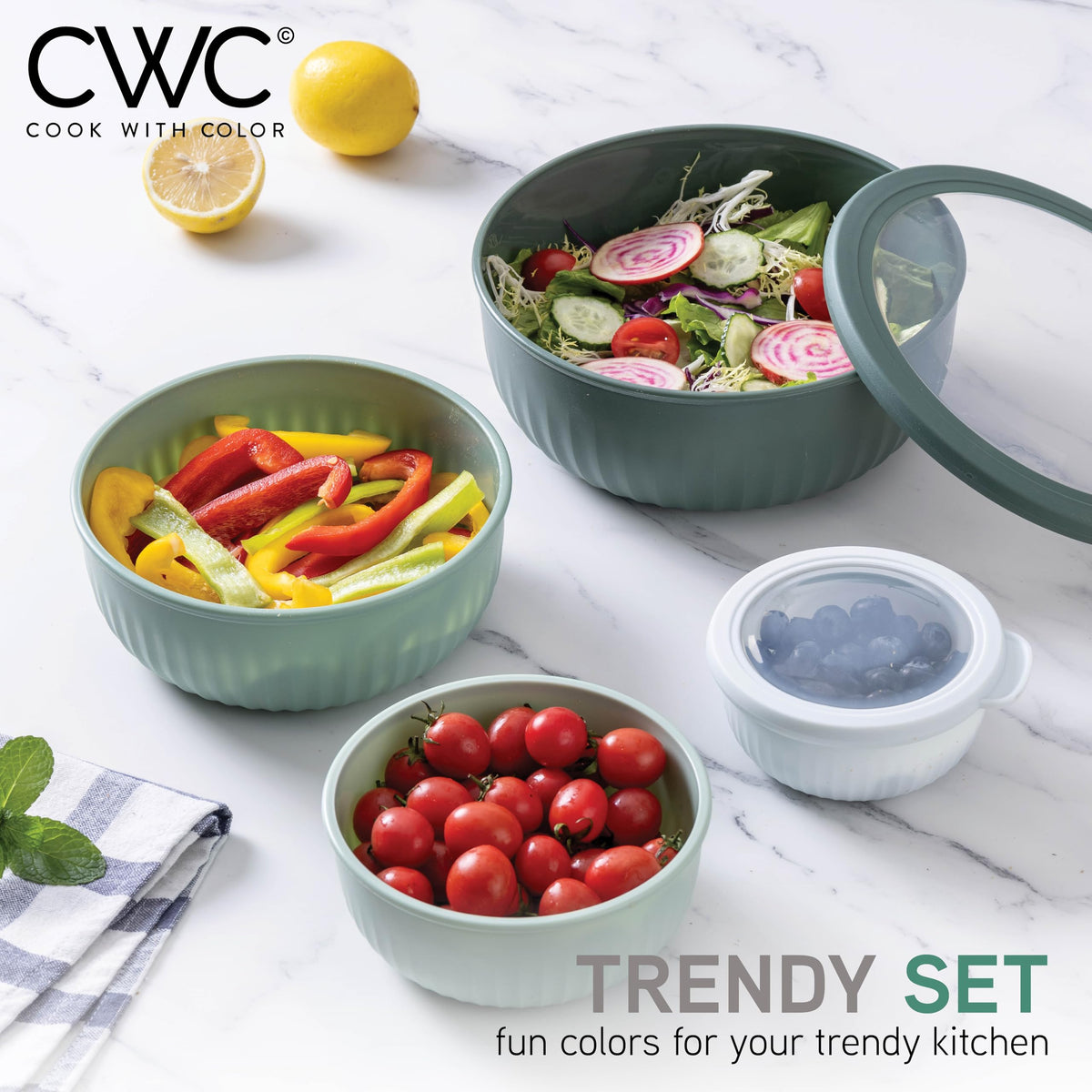 Cook with Color 41oz bowl with lid, perfect for mid-size prep.