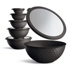 COOK WITH COLOR 12-piece set saves space with nesting bowls and tight lids.