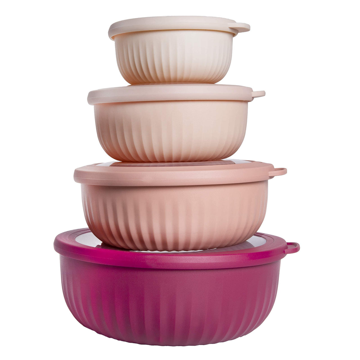 Cook with Color rose prep bowls with lids, 8-piece set for organized kitchen prep.