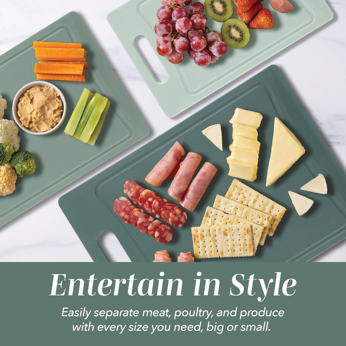 Cook With Color non-slip rubber feet prevent slipping during prep.