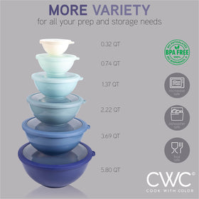 Cook With Color six prep bowls and six lids offer organized batches.