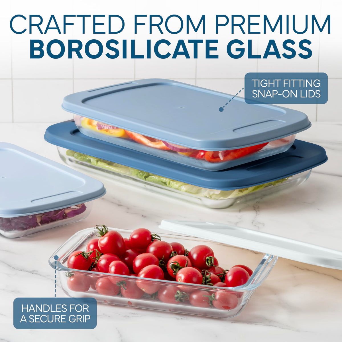 COOK WITH COLOR stackable design saves fridge space and organizes leftovers.