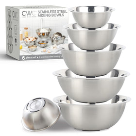 COOK WITH COLOR stainless steel nesting bowls set for space-saving kitchen prep.