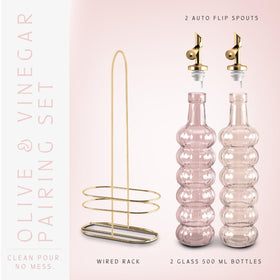 COOK WITH COLOR textured glass grip olive oil bottle pink for secure handling while cooking.