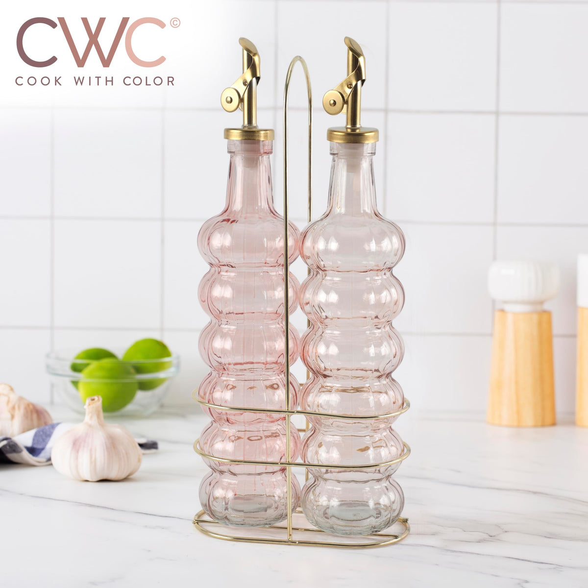 COOK WITH COLOR thick glass olive oil dispenser pink durable kitchen tool.