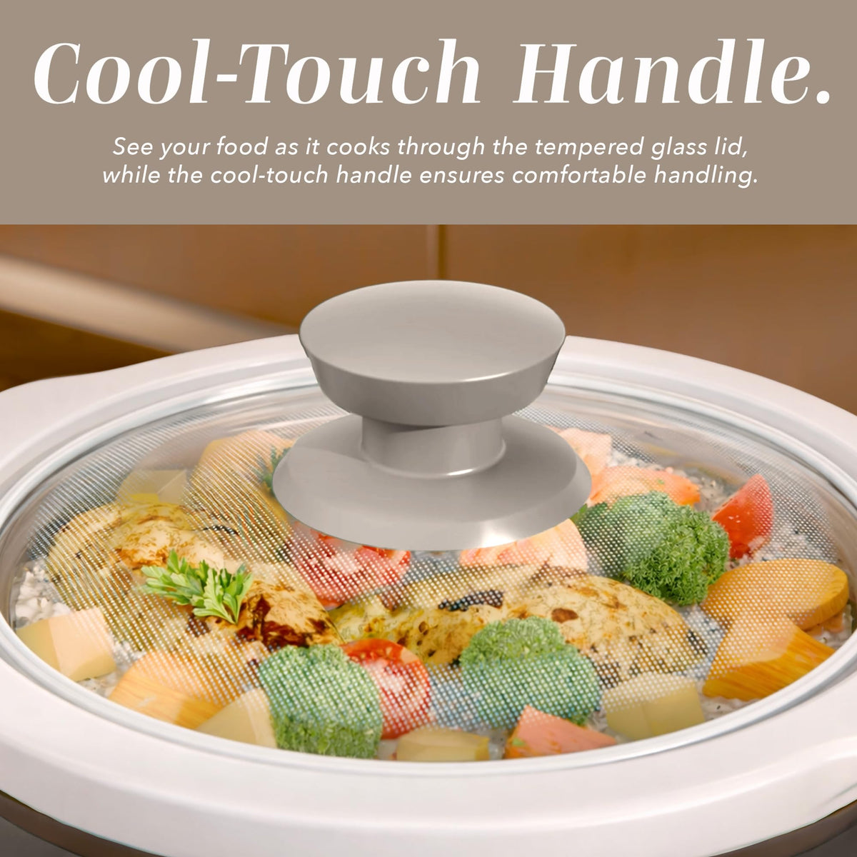 COOK WITH COLOR three-heat-settings offer versatile cooking options.
