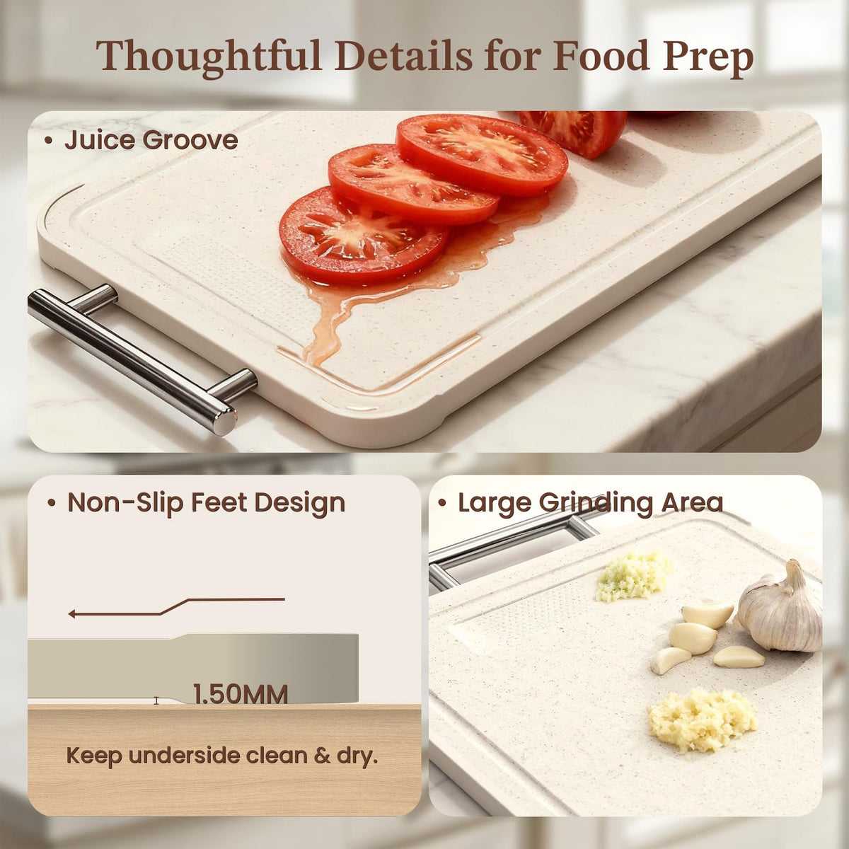 Cookeers cutting board is dishwasher safe for easy care.