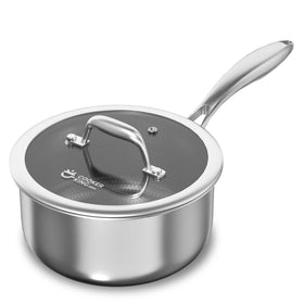 COOKER KING 1.5qt saucepan front view highlighting tri-ply body for even heating.