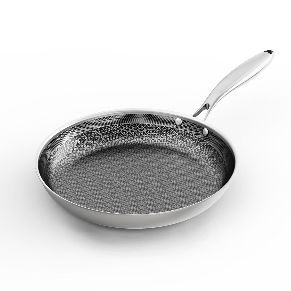 Cooker King 12-inch hybrid pan top view shows even heat distribution for searing