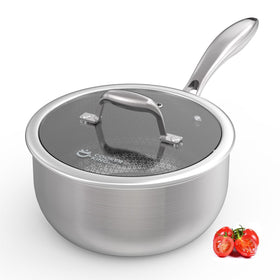 COOKER KING 3 Qt saucepan with lid highlighting ceramic nonstick coating for easy cooking.