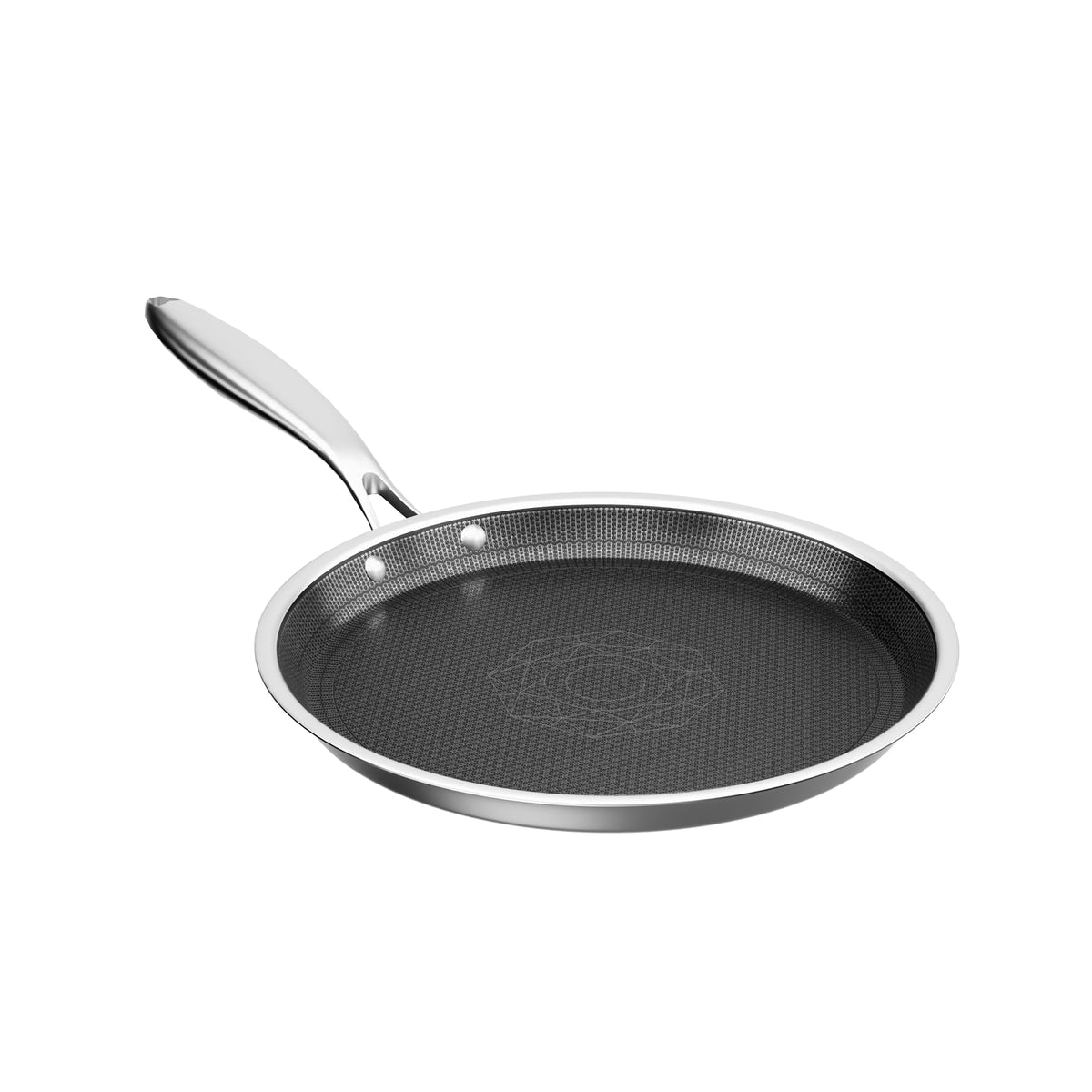 Cooker King 9.5-inch round griddle with laser-etched base for pure flavors during gentle cooking.