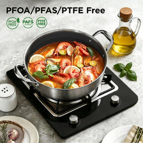 Cooker King hybrid nonstick surface close-up for effortless release.