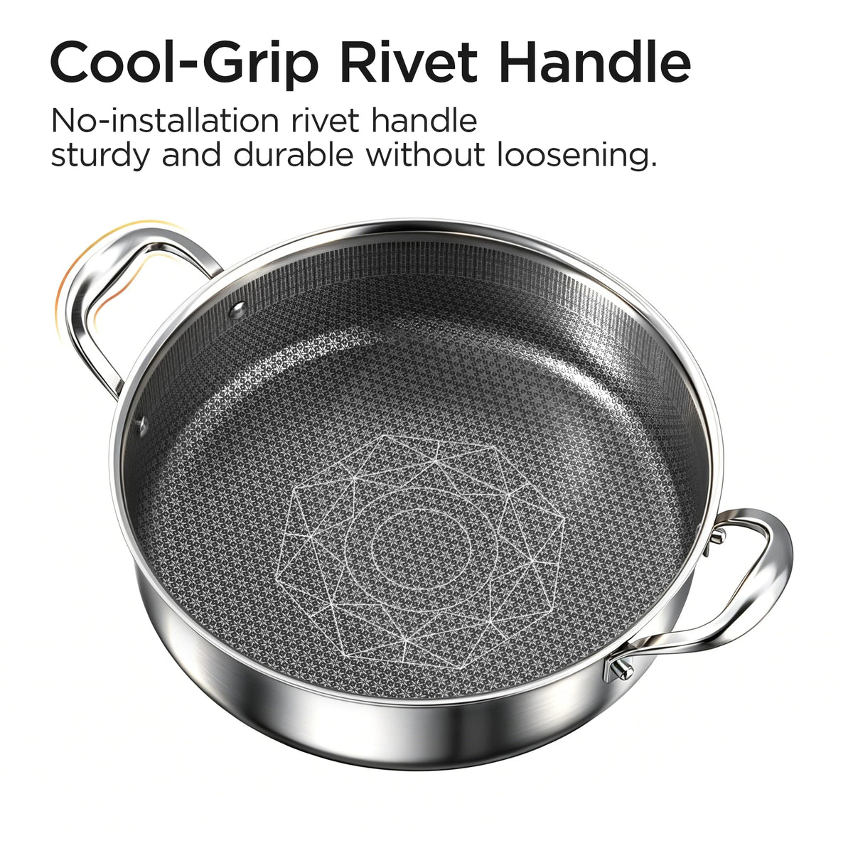 Cooker King ceramic coating shows metal utensil compatibility and easy cleanup.