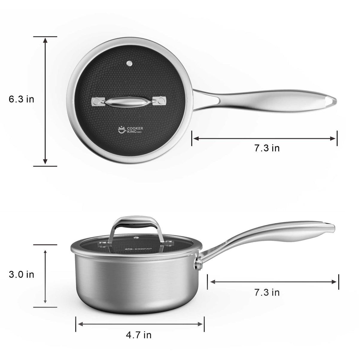 COOKER KING oven-safe up to 500°F highlight versatile cooking options.