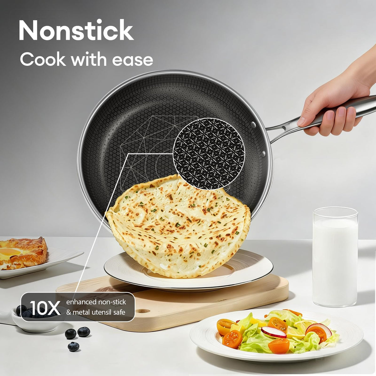 COOKER KING 10-inch frying pan for even browning and easy flipping.