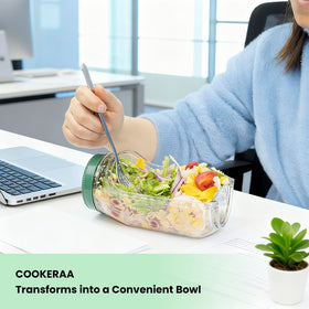 COOKERAA compact lunch container fits into bags and hands easily