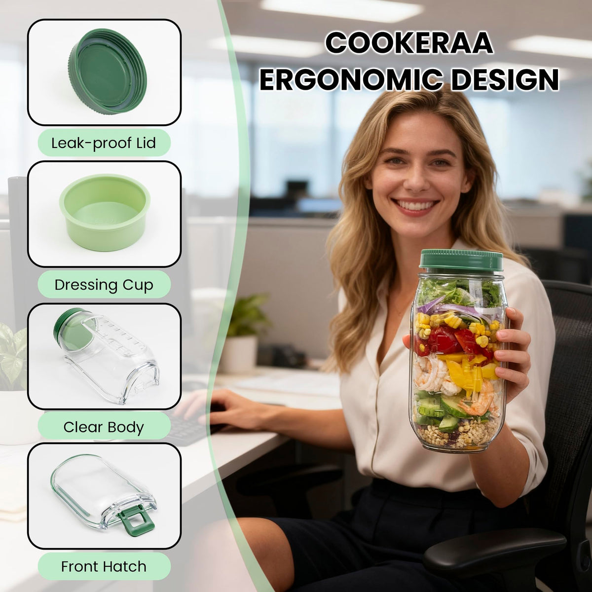 COOKERAA durable Tritan container that keeps salads crisp