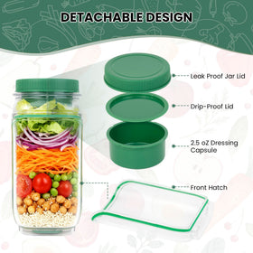 COOKERAA Upgraded Salad To Go Jar leak-proof lid for mess-free transport