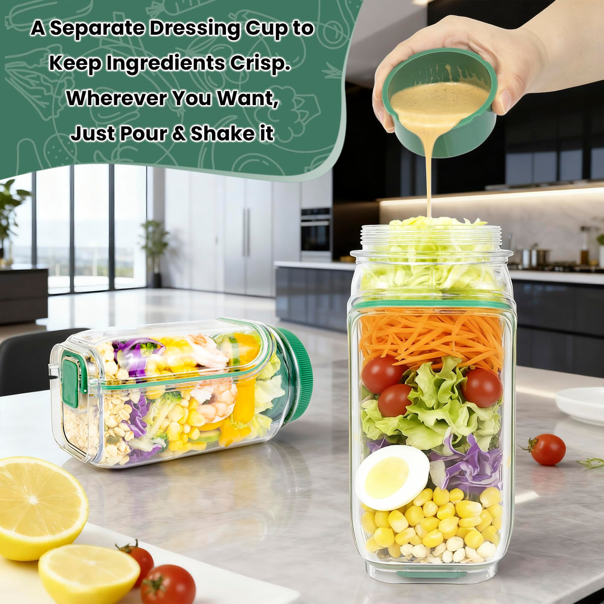 COOKERAA Upgraded Salad To Go Jar microwave-safe for easy reheating