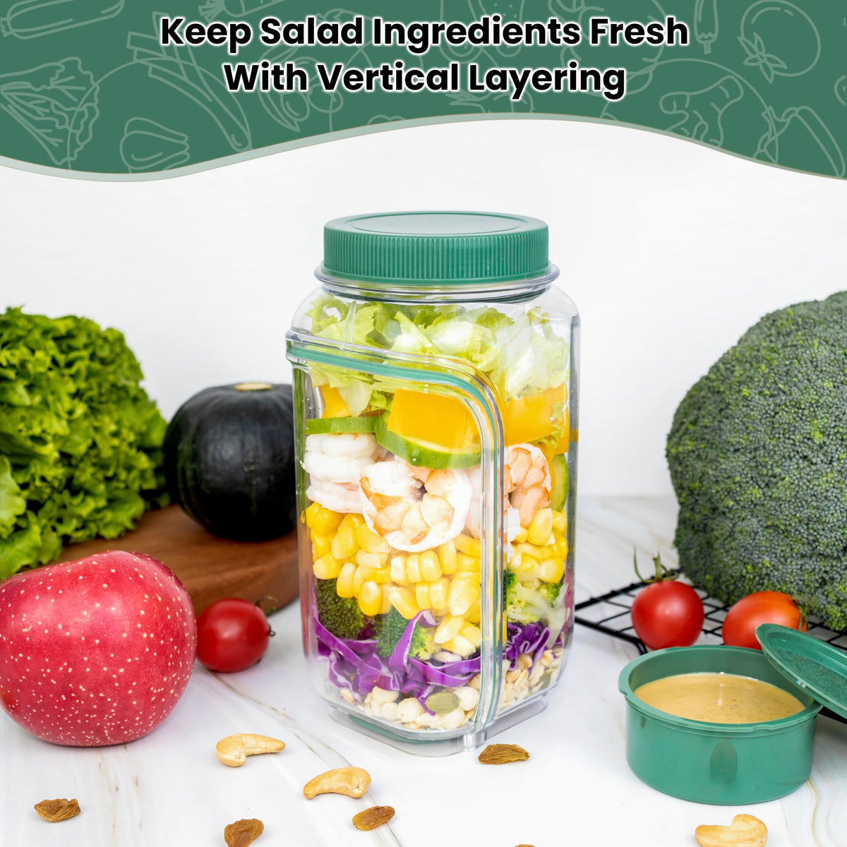 COOKERAA Upgraded Salad To Go Jar tight seal to minimize leaks