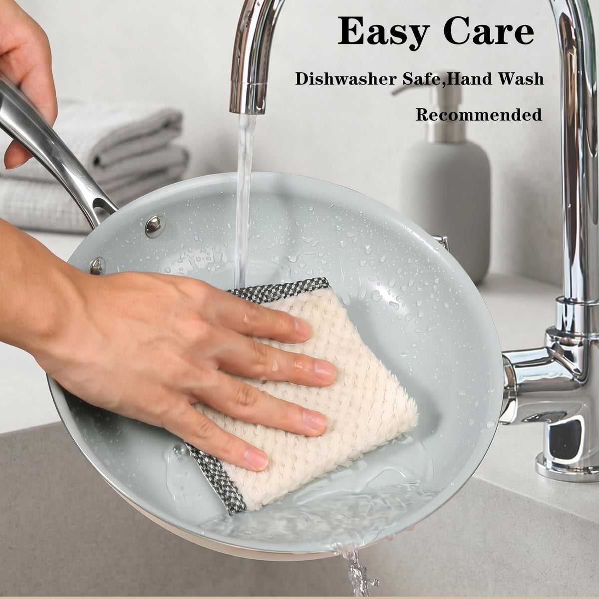 Cookersway scratch-resistant ceramic coating protects pan longevity during cooking.