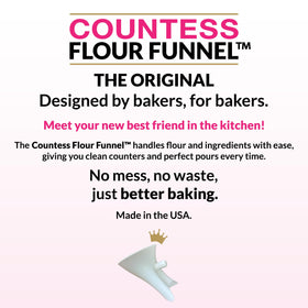 The Cookie Countess mixer runs with funnel attached for seamless mixing.