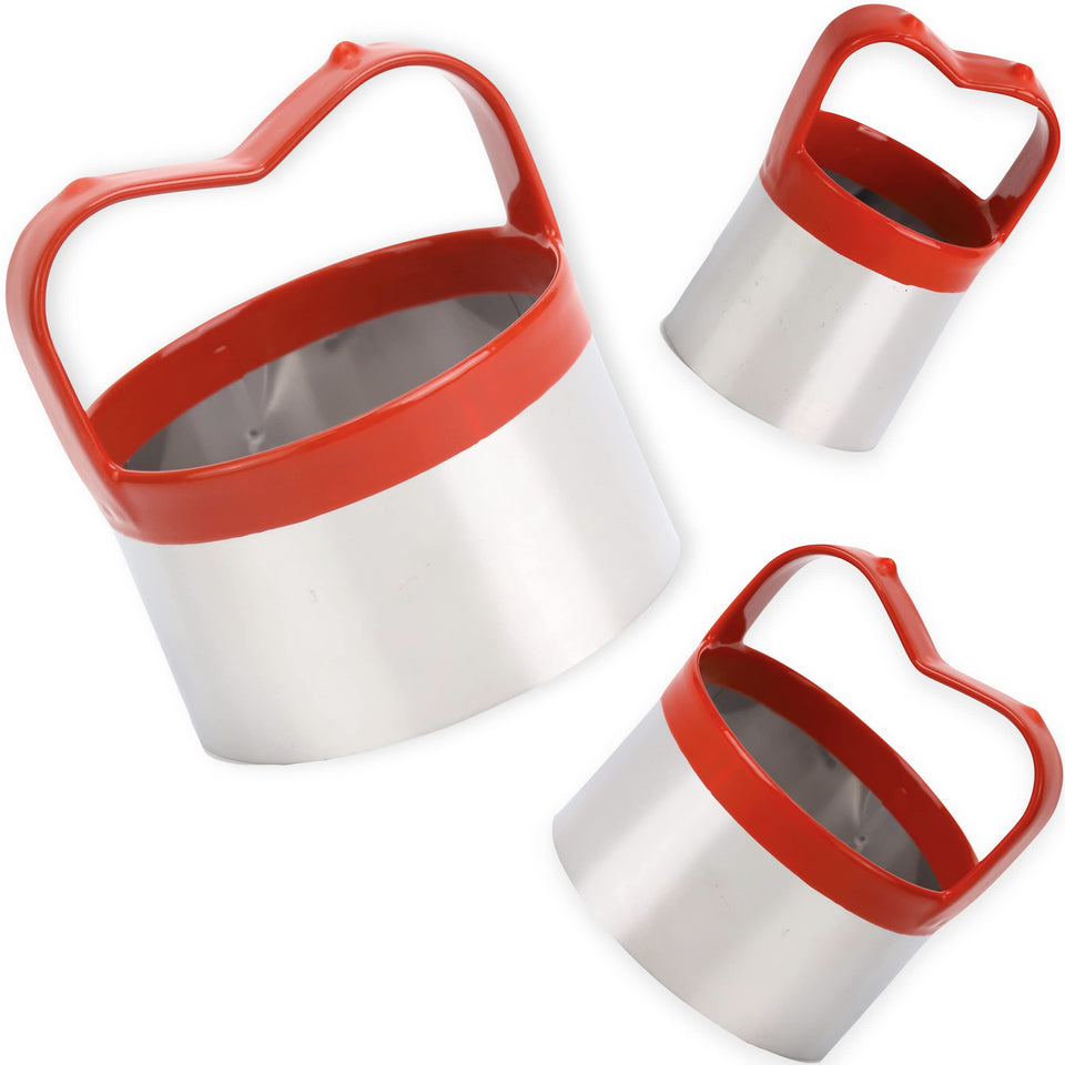 COOKIEQUE Red Top Round Cookie Cutters set full with three sizes for versatile baking.