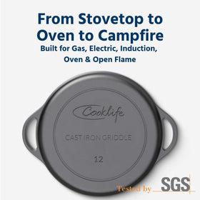 COOKLIFE 6-pound cast iron griddle for easier handling.