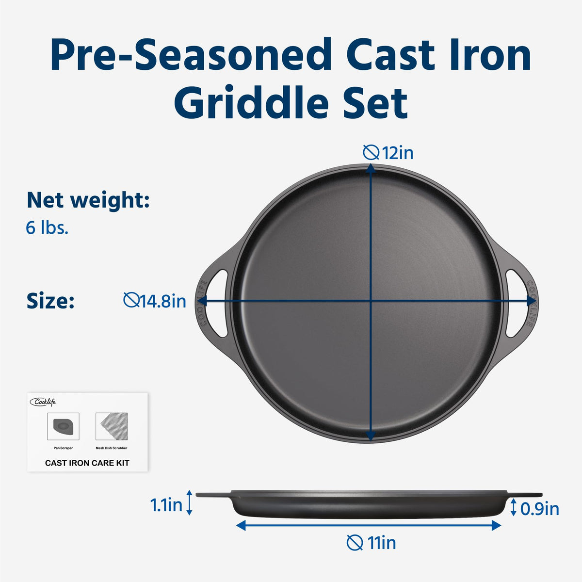 COOKLIFE pre-seasoned cast iron griddle ready to use.