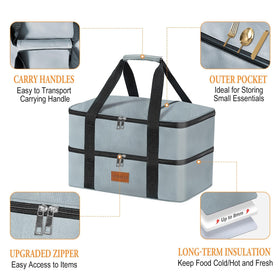 Cooklux casserole bag with zippered pockets for utensils and napkins.