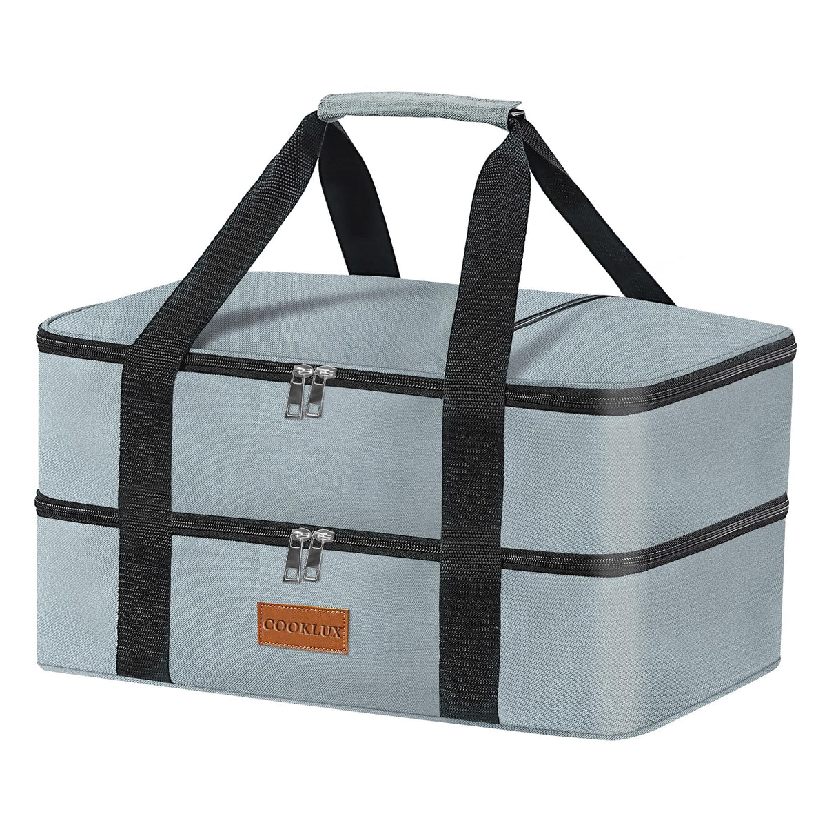 Cooklux Double Decker Casserole Carrier exterior in gray for easy transport.